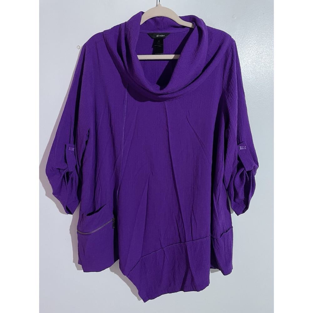 Ali Miles Top 0X Purple Gauze Artsy Lagenlook Boho Office Vacation Art To Wear